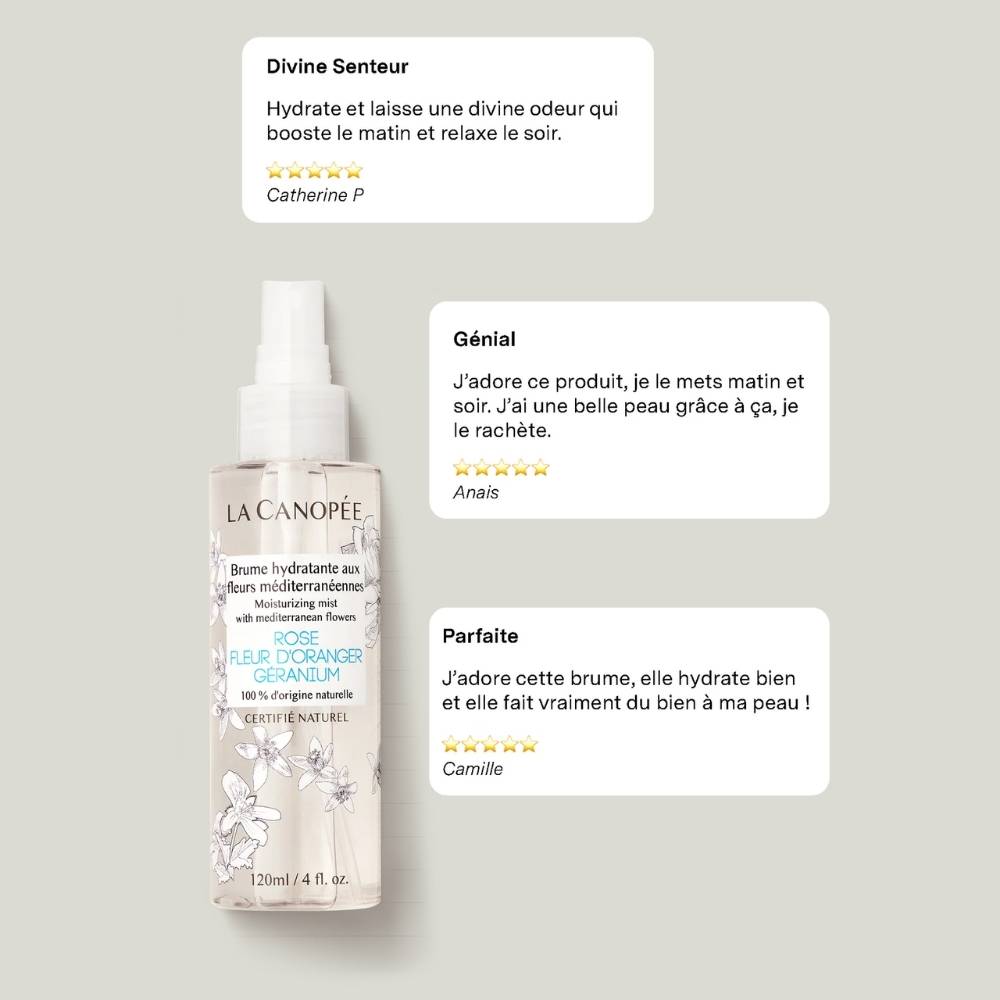 avis packaging brume hydratante fleurs mediterraneennes la canopee