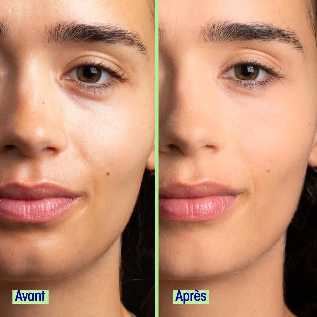 Avant/après BB crème effet mat La Crique, teint unifié et brillances matifiées