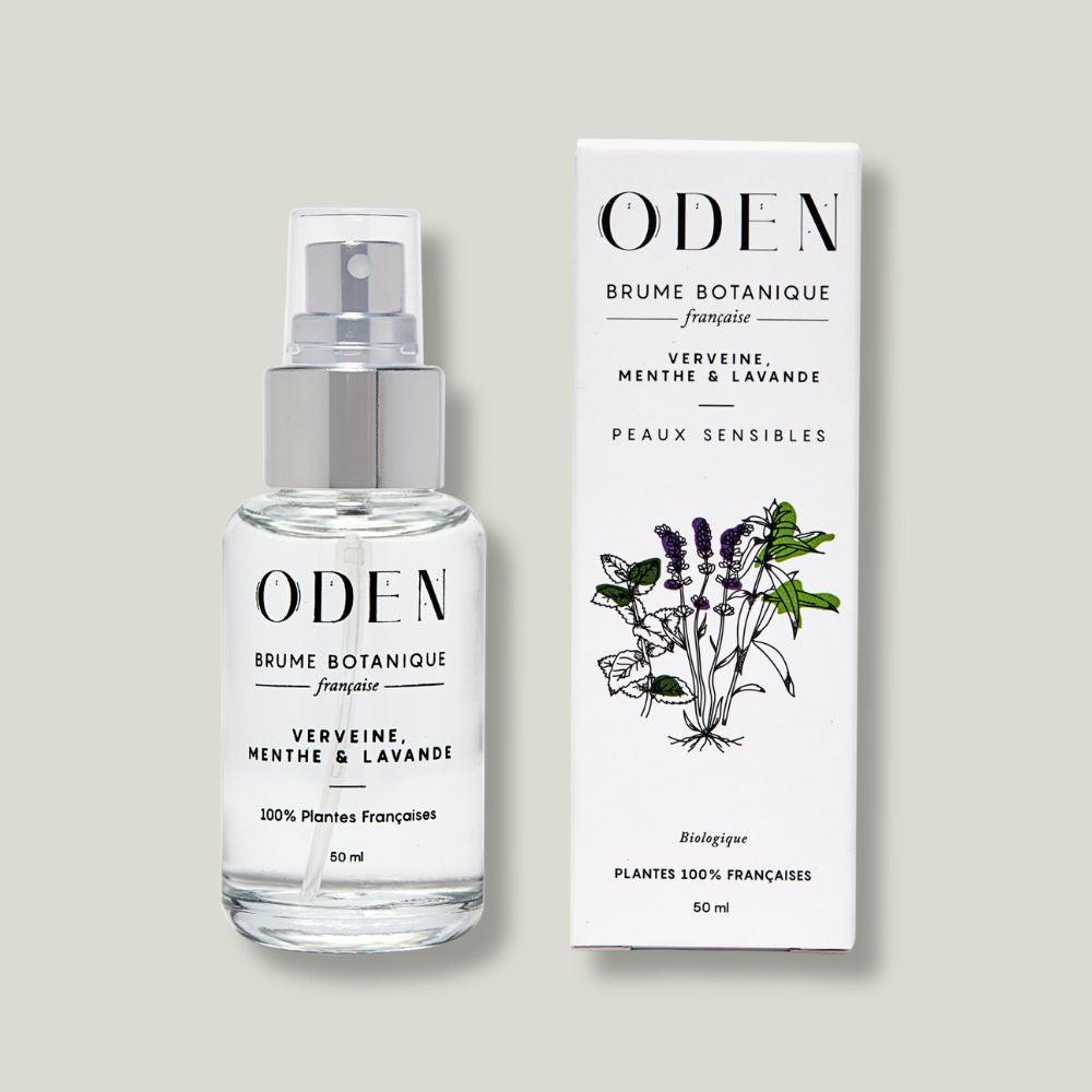 pack shot brume botanique apaisante oden visage