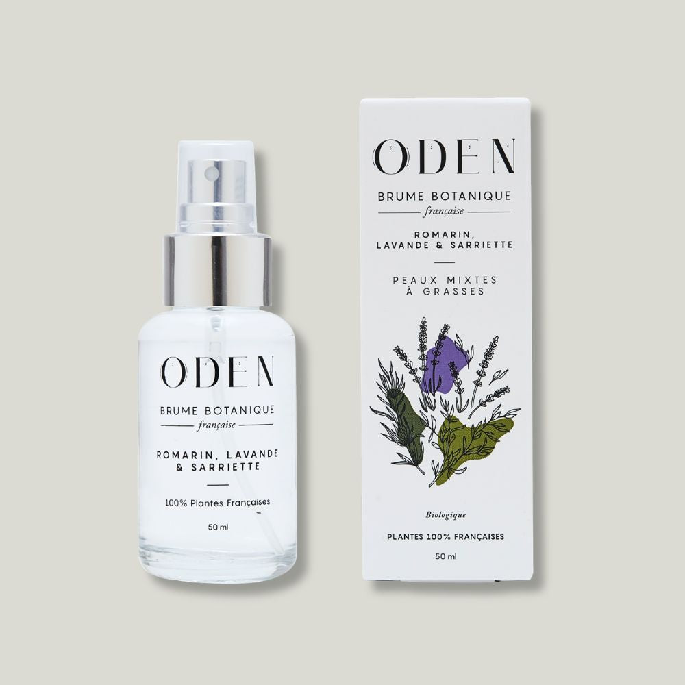 pack shot brume botanique puritiante oden visage romarin, lavande et sarriette