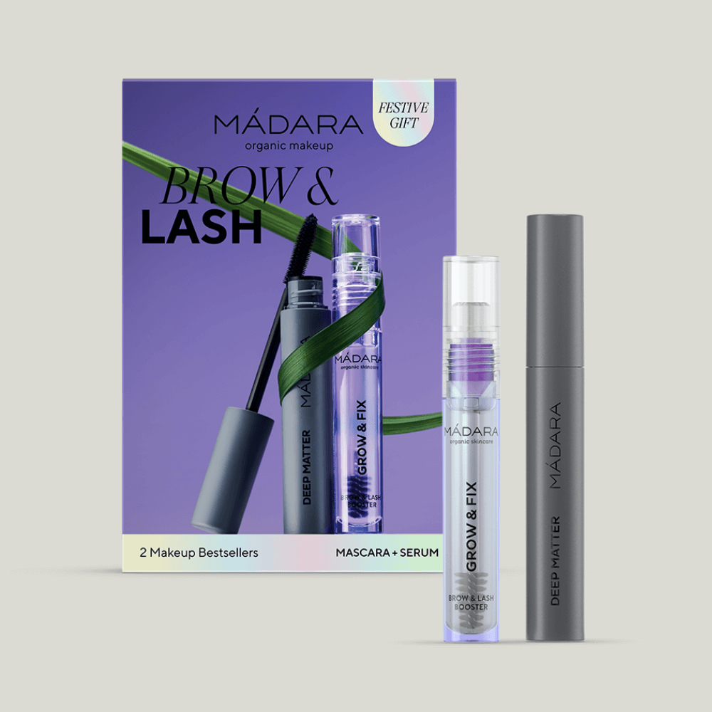 coffret de maquillage bio braw & lash contenant le mascara deep matter et le gel fixateur de sourcils