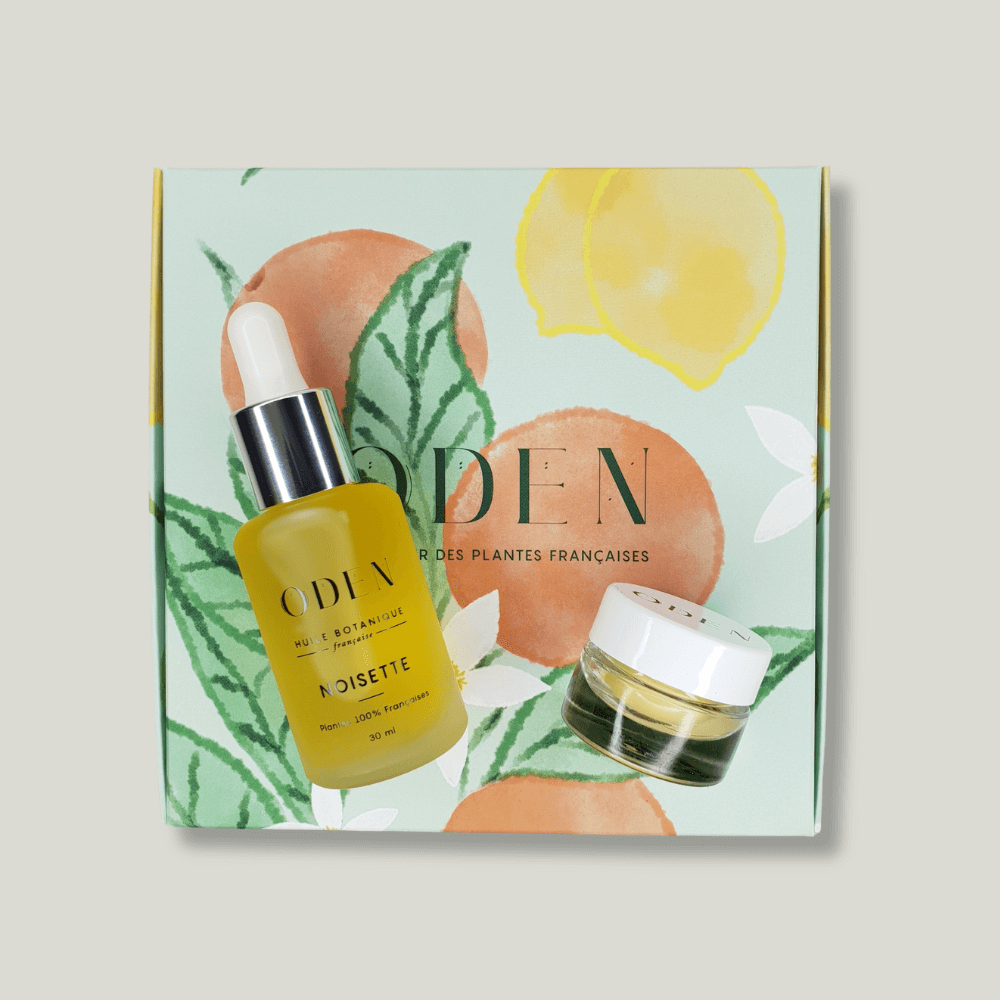 pack shot coffret duo reconfortant oden noisette baume levres