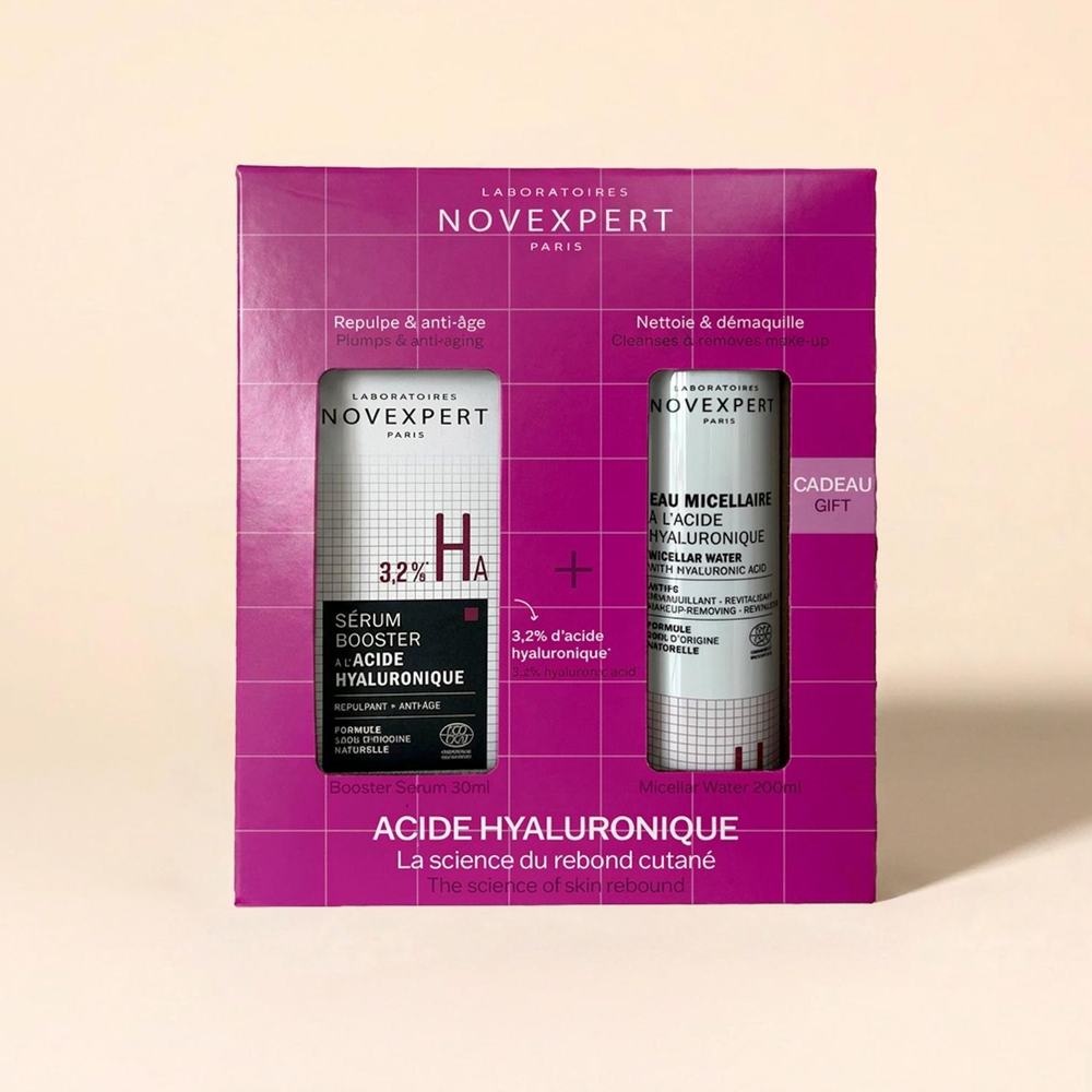 Coffret Noël Acide Hyaluronique Novexpert avec le Sérum Booster 30 ml et l'Eau Micellaire 200 ml offerte