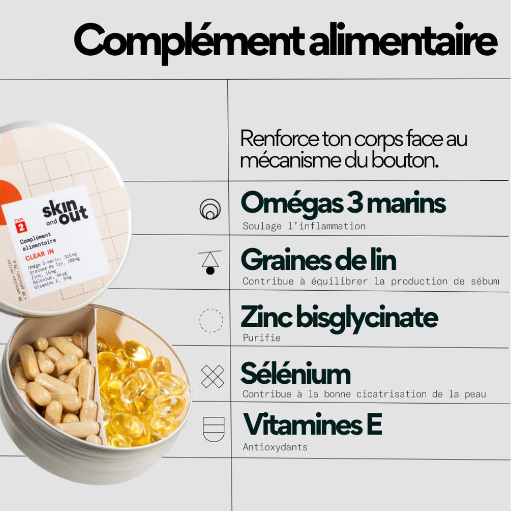 Ingrédients des compléments alimentaires Stop Boutons de Skin and Out
