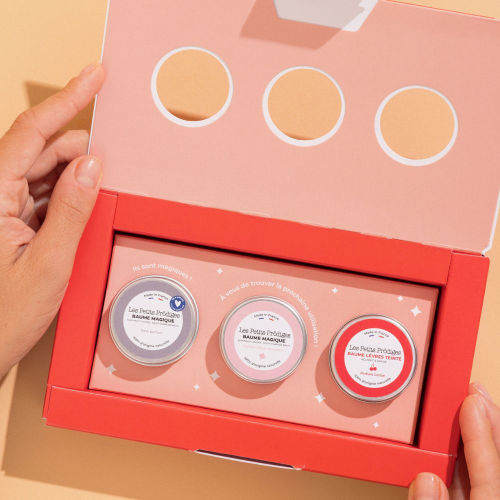 contenu du coffret trio de baumes magiques et lèvres les petits prodiges