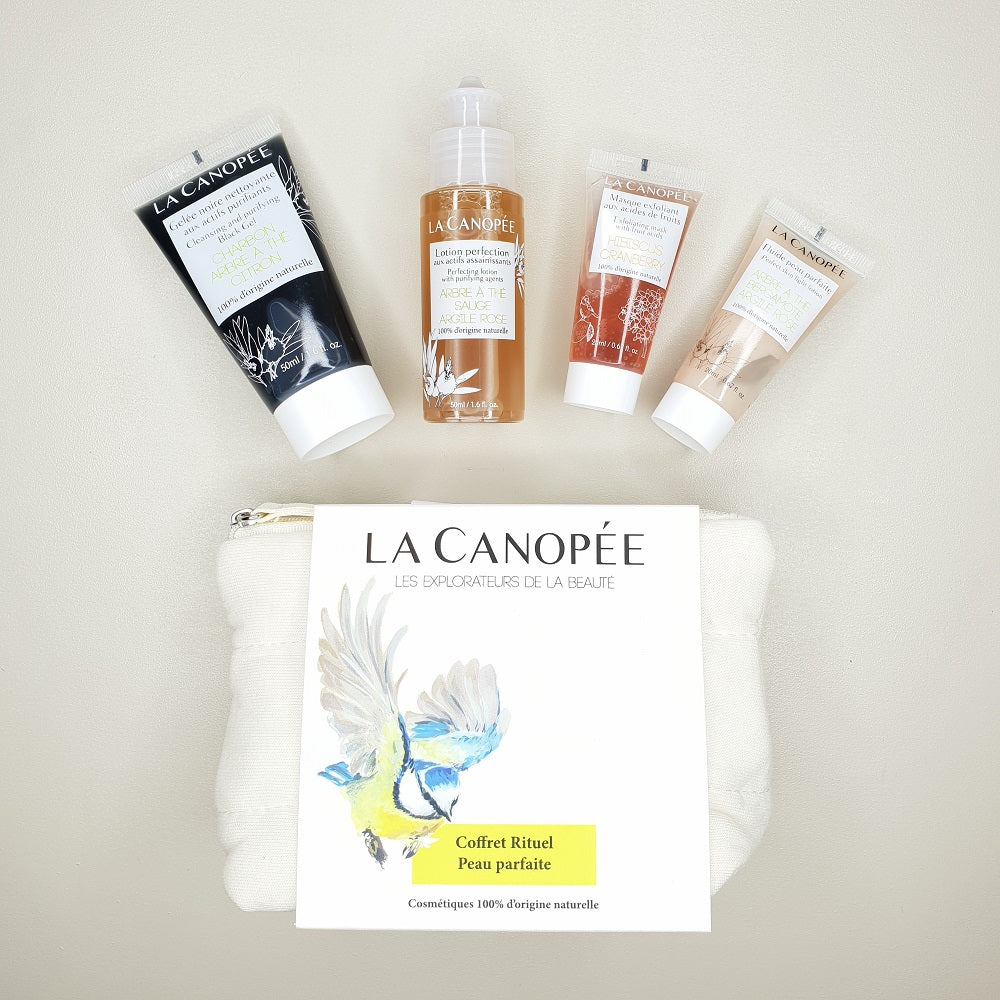 contenu du coffret rituel peau parfaite la canopee avec trousse emballage