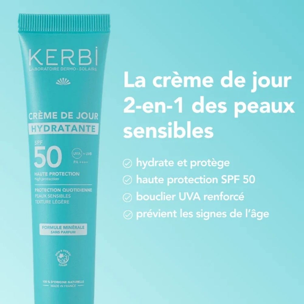 Promesses de la Crème de jour hydratante SPF50 KERBI