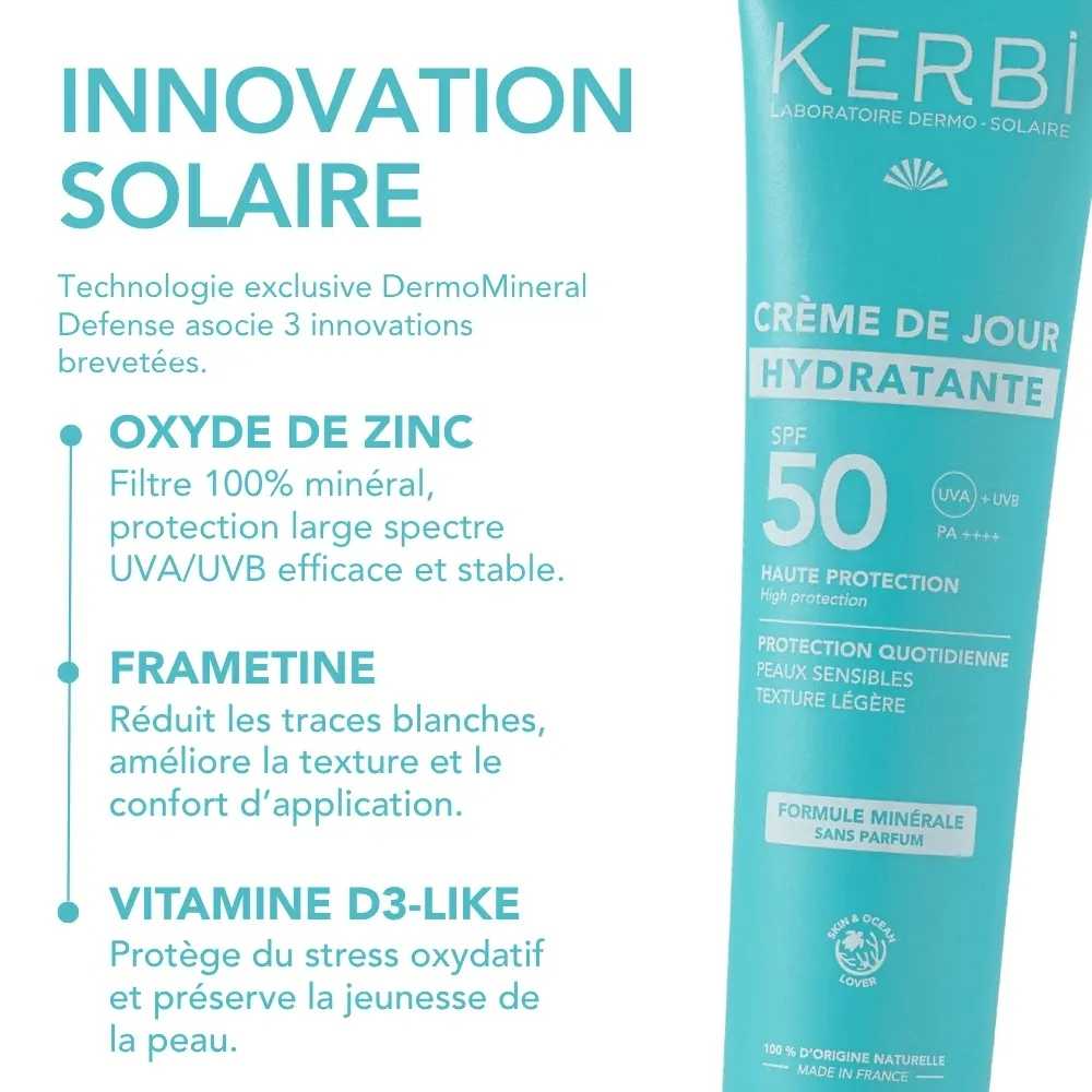 Ingrédients de la Crème de jour hydratante SPF50 KERBI