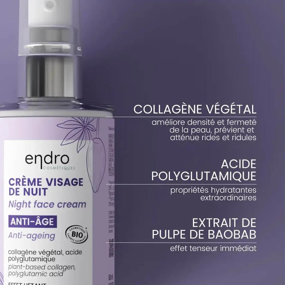 Les ingrédients phares de la crème de nuit anti-âge collagène Endro