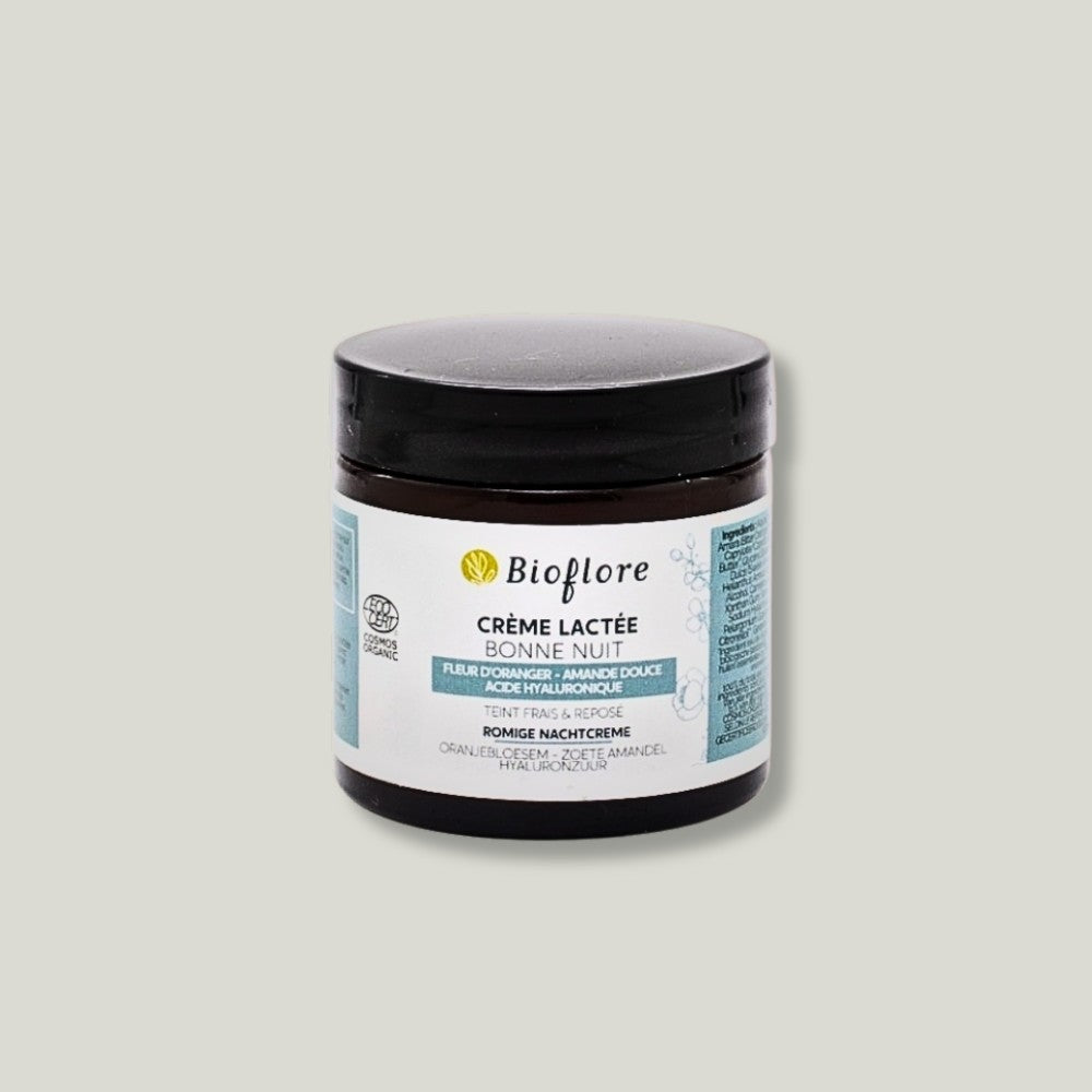Pot de Crème lactée bonne nuit Bioflore, crème de nuit réparatrice et apaisante