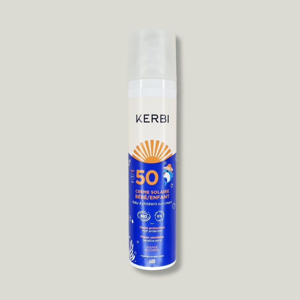 Crème solaire bio pour enfant et bébé indice 50 spf marque kerbi