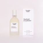 Eau de parfum Patchouli & Cachemire Veronika Loubry 50 ml, flacon en verre dépoli et son étui blanc