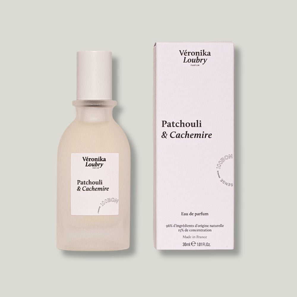 visuel du parfum collaboration 100 bon et veronika Loubry patchouli et cachemire