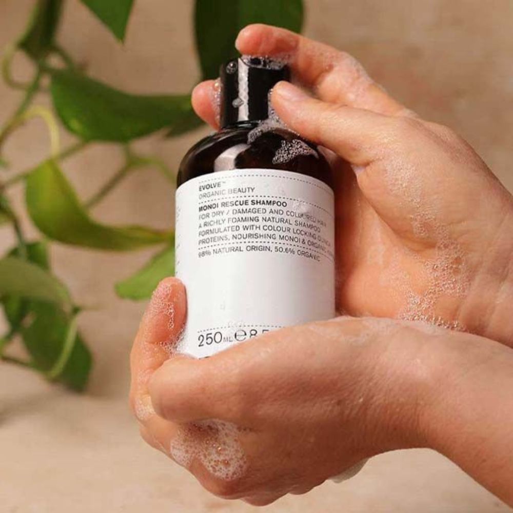 shampoing monoi rescue evolve beauty cheveux secs, abîmés et colorés
