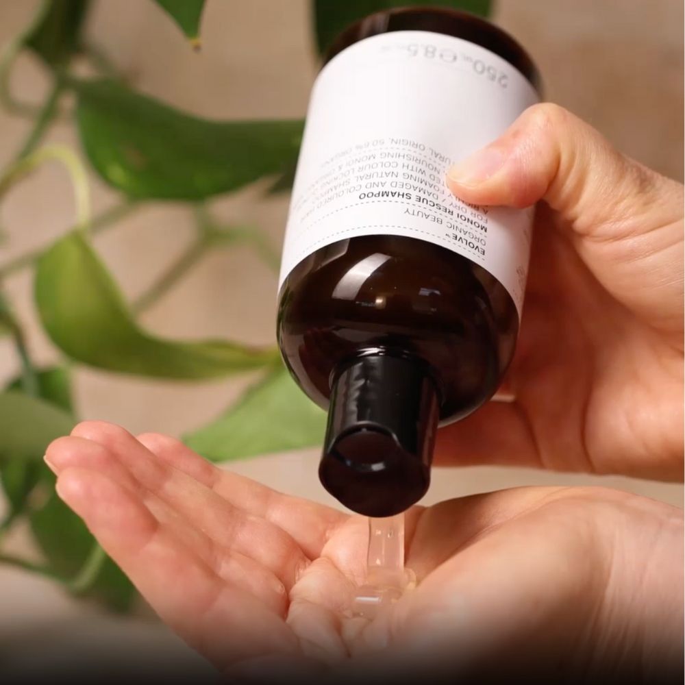 utilisation du shampoing monoi rescue evolve beauty 