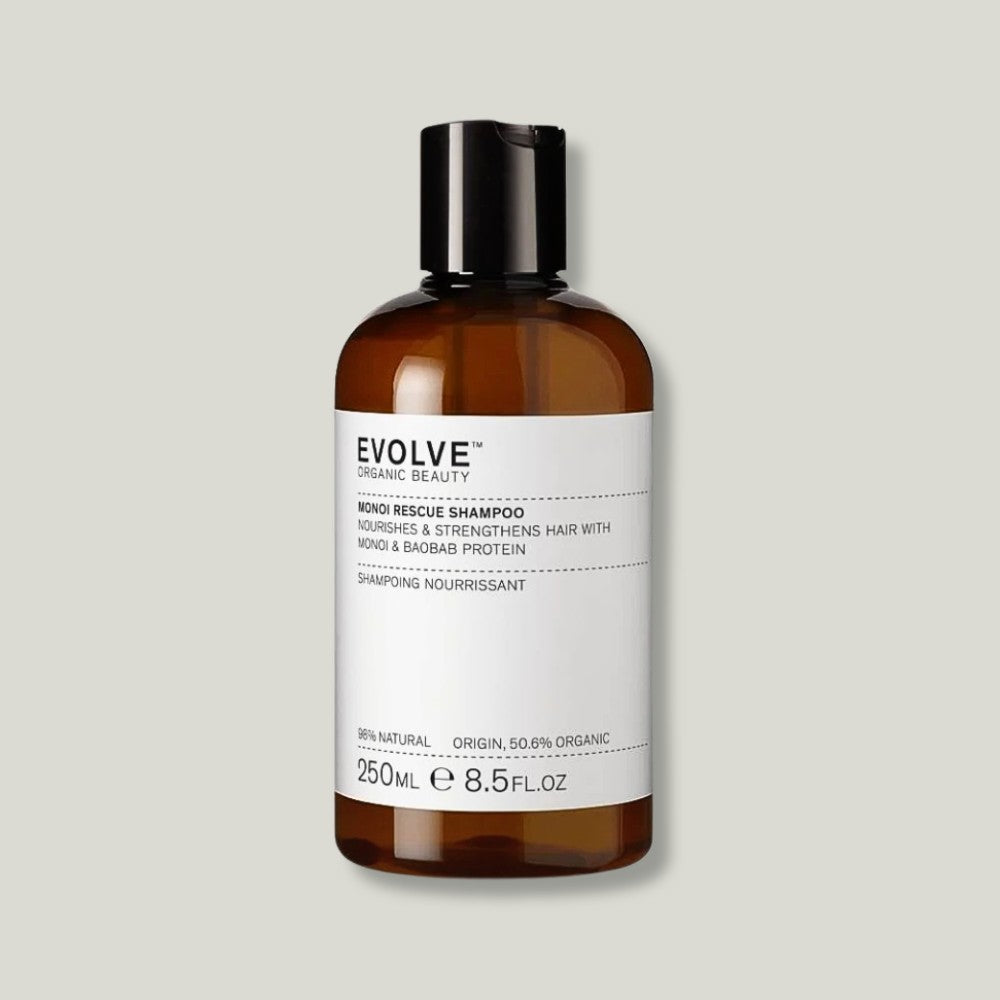 shampoing monoi rescue evolve beauty cheveux secs, abîmés et colorés