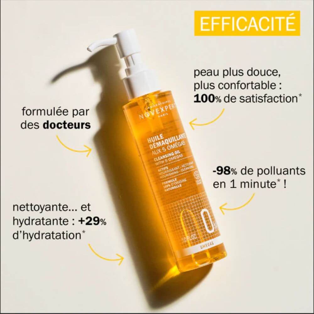 Huile démaquillante Novexpert aux 5 omégas efficacité