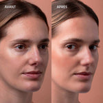 Avant/après du Sérum blush soleil La Crique sur peau claire : joues rosées et teint ensoleillé