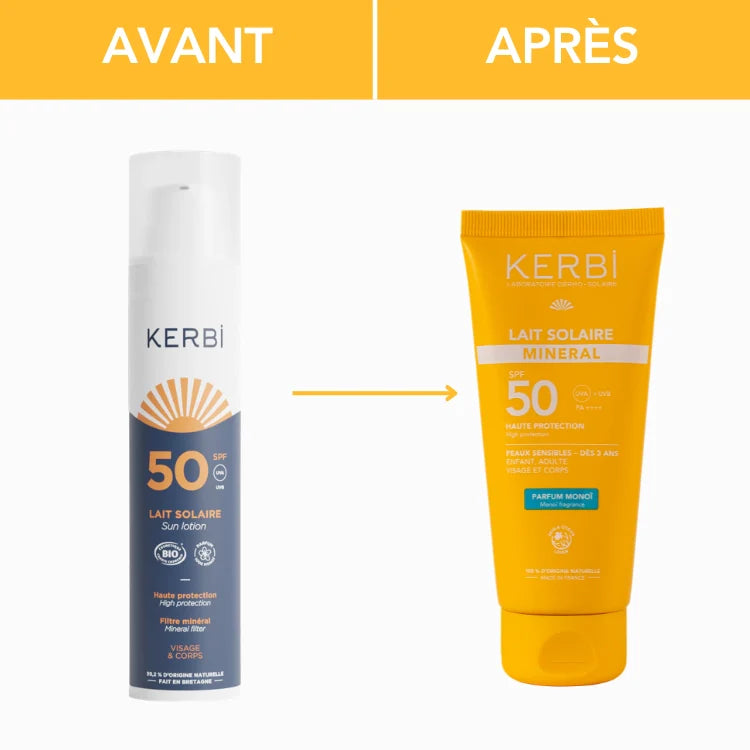 changement formule et pack crème solaire kerbi spf 50