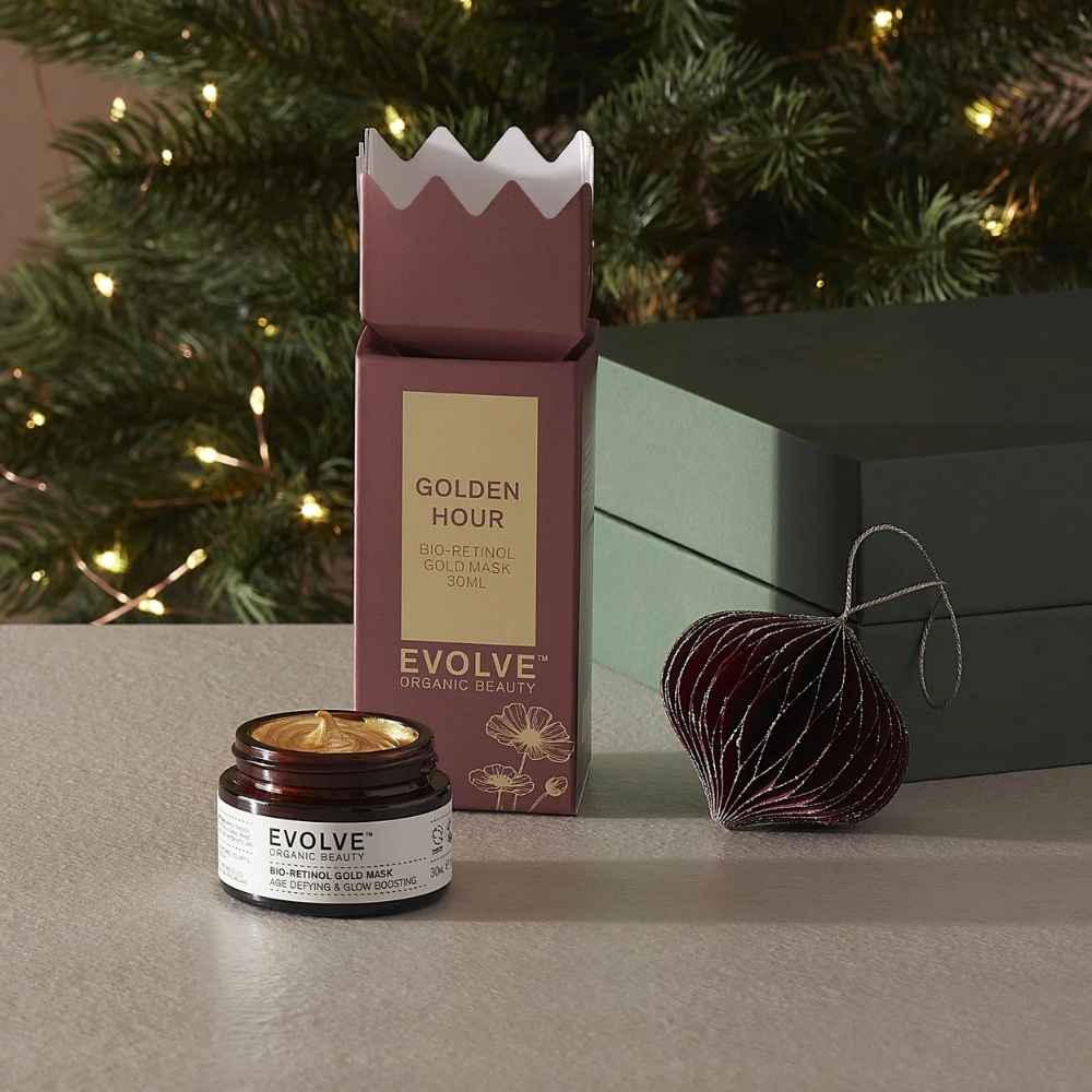 présentation du cracker noël golden hour avec masque gold Evovle