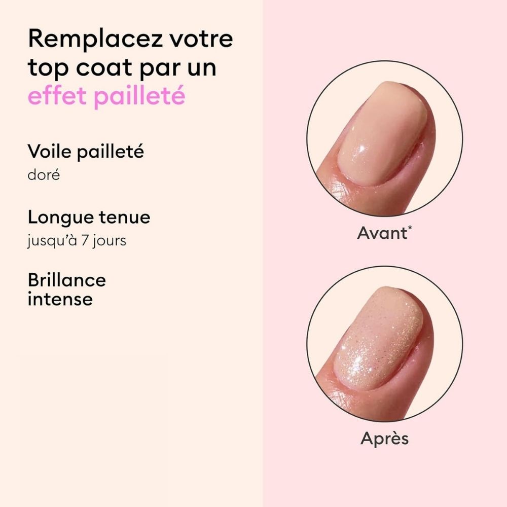 Rendu sur vernis beige du Top Coat Pailleté Or Green Manucurist