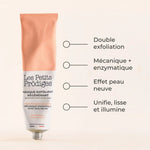 Tube du masque exfoliant régénérant : double exfoliation mécanique et enzymatique, effet peau neuve