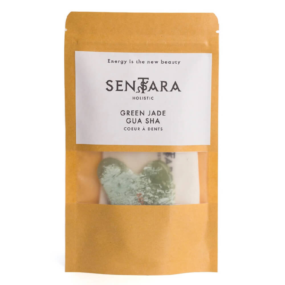 packaging gua sha coeur à dents jade vert sentara