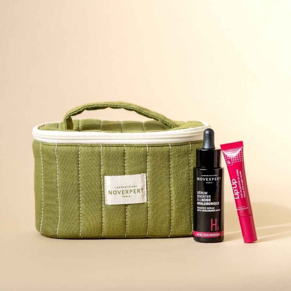 contenu du coffret noel duo sérum booster et lip'up lèvres Novexpert